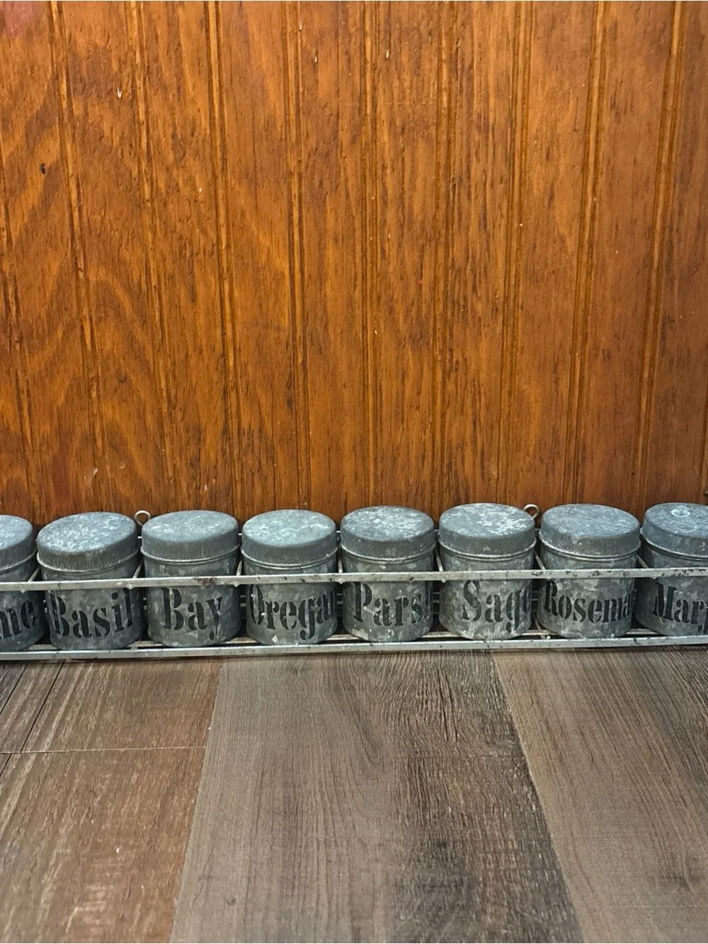 Galvanized Metal Herb Canister Set - Rustic Gray